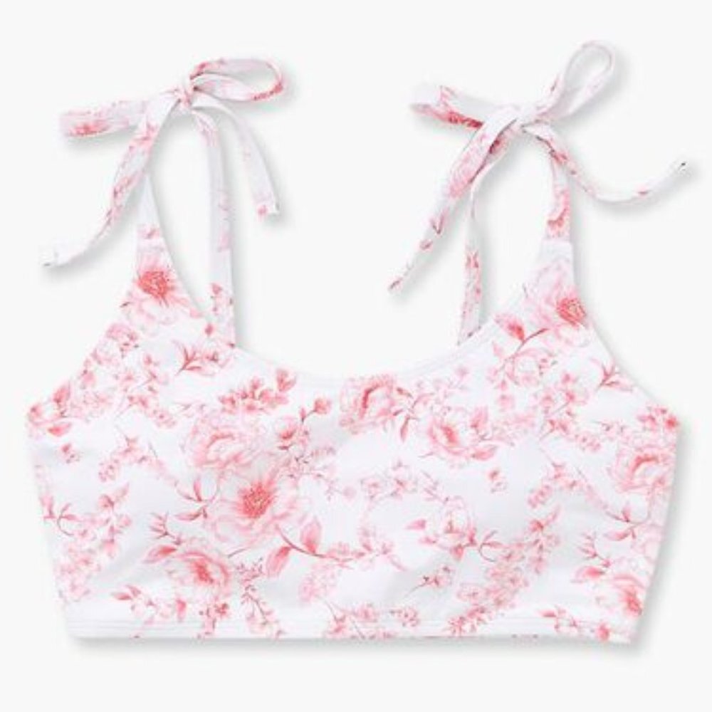 NEW Plus Size Floral Print Self-Tie Bikini Top